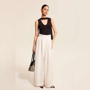 Commense Black V-Neck Top With Scarf-Style Neck Tie Large